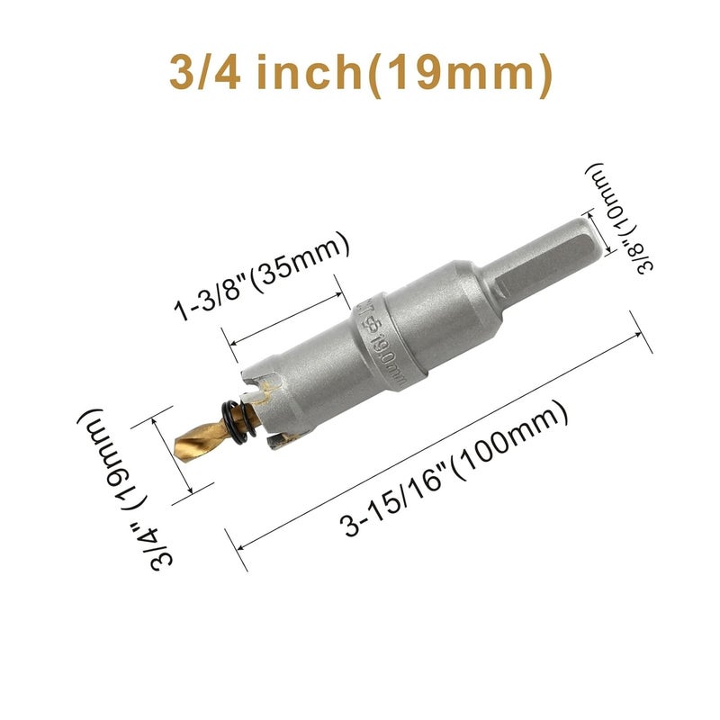 dashap 3/4''(19mm) TCT Hole Saw Kit,Tungsten Carbide Hole Saw Drill Bit with Titanium-Plated Pilot Drill bit for Hard Metal,Alloy,Aluminum,Stainless Steel,Plastic,Iron - Image 2